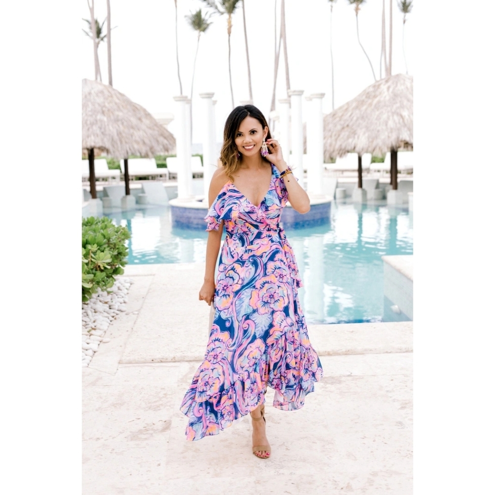 LILLY PULITZER Marianna Dress in Nauti Navy Boho Bateau Wrap Dress Medium - Picture 4 of 10